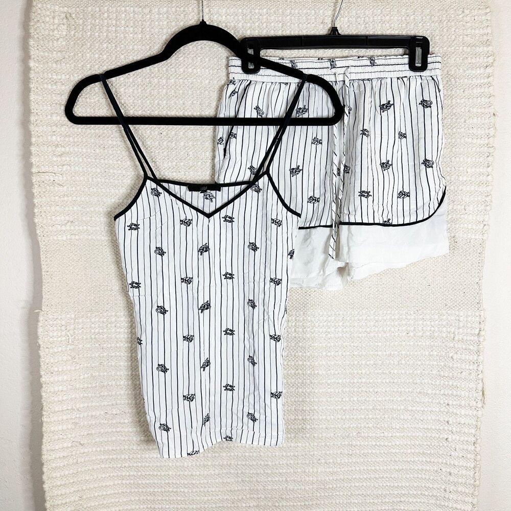 TIBI white and navy blue nautical knot silk two-piece tank and shorts pj set XS